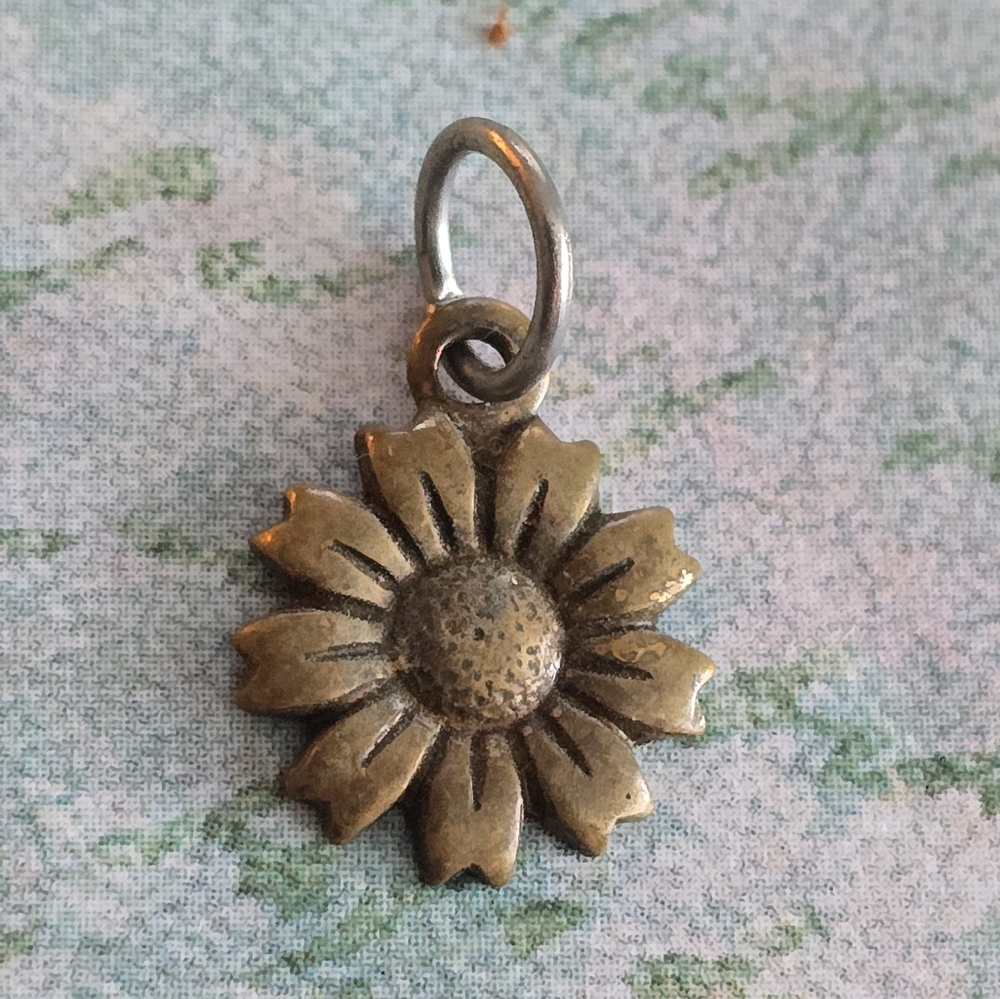 Flower pendant charm gold tone floral daisy zinnia dainty small layering